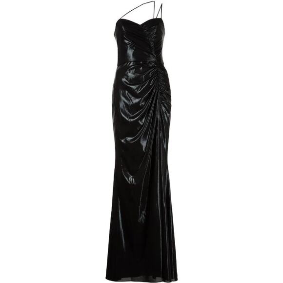Marchesa Notte Ruched Gown Dress Lame Black Size 8 NEW - Picture 6 of 10